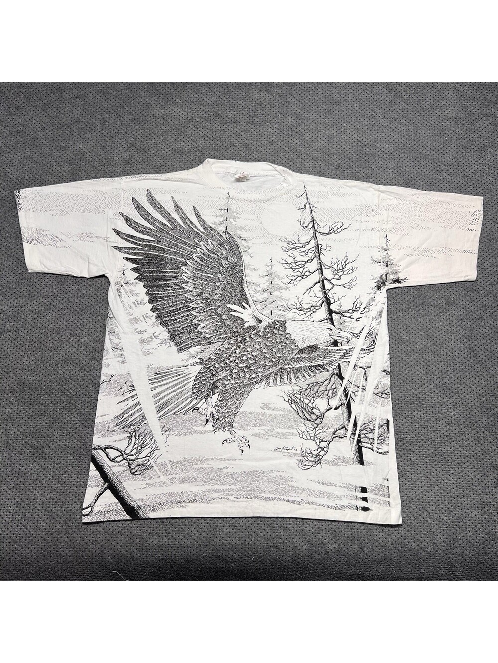 Vintage 1992 Nature Wildlife Bald Eagle Aop T-Shirt Large Rare Men’s White